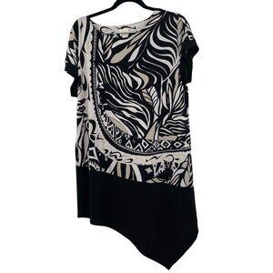 chico’s 2 ￼Women’s top tunic mini dress asymmetrical pattern knit size large